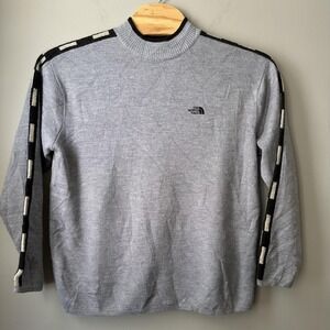 The North Face Sweater Mens Large Gray Mock Neck Knit Stripe Sleeve Pullover Y2K